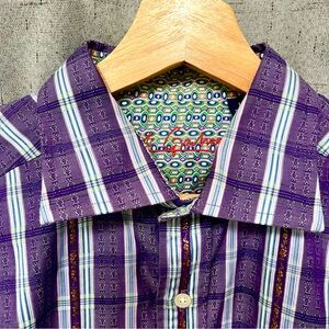 Robert Graham Purple and White Striped Button-Down Shirt Sz L